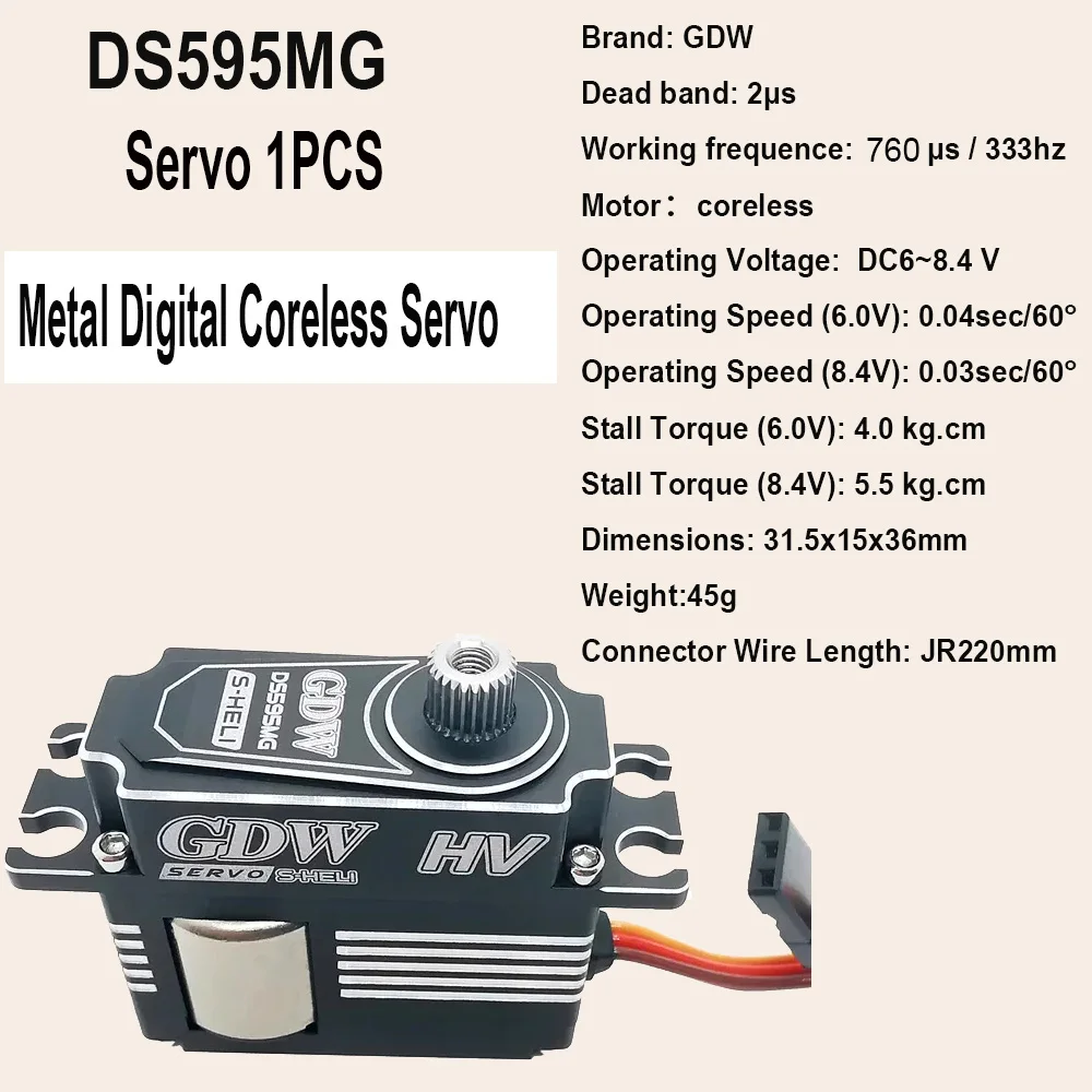 Servo de timón con bloqueo de Metal Digital medio, engranaje de acero con carcasa de Metal, fuerza de torsión de 12KG, GDW DS595MG, 5,5 KG