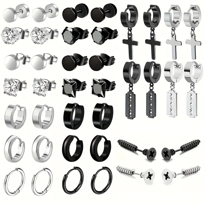 

EVISPOL Hypoallergenic Stainless Steel Stud Earrings Cubic Zirconia Cross Dangles Huggie Hoop Earrings for Men & Women Jewelry