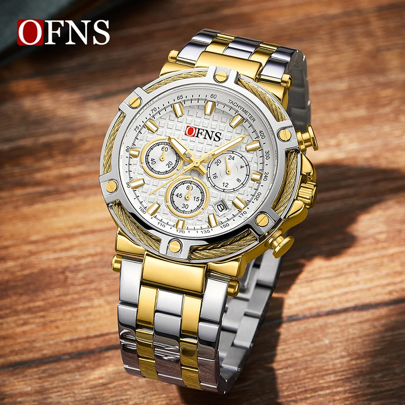 OFNS 5516 Top New Business Men\'s Quartz Watch Fashion Style Steel Band Six Needle Calendar Waterproof Quartz Fashion Men\'s Watch