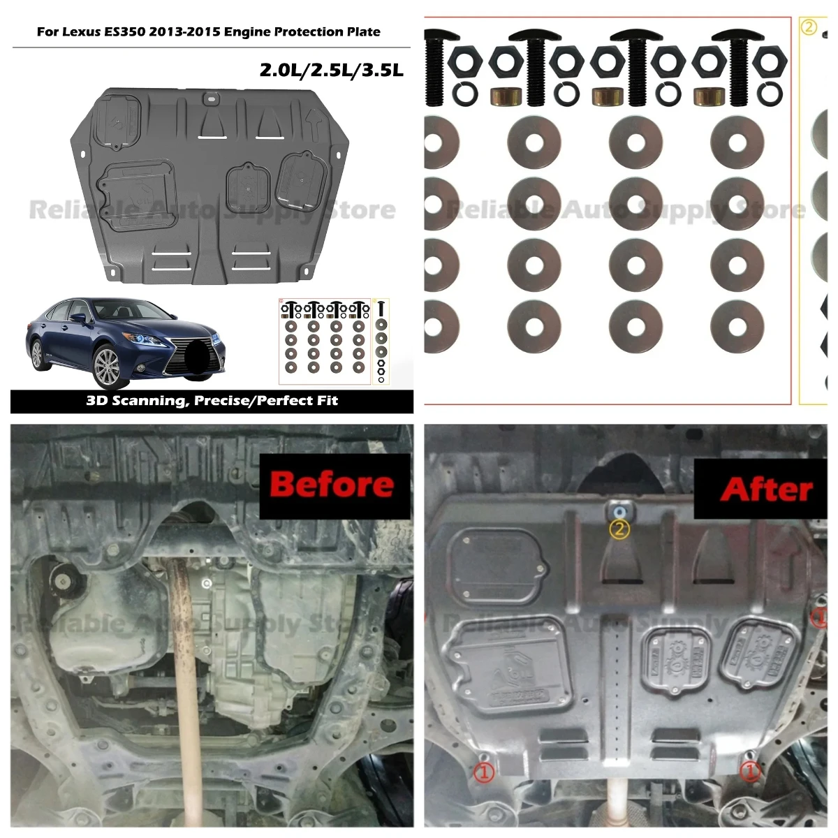 

High Quality Alloy Engine Guard Durable Underbody Protection Splash Proof Mud Flap Car Bottom Shield For Lexus ES350 2013-2015
