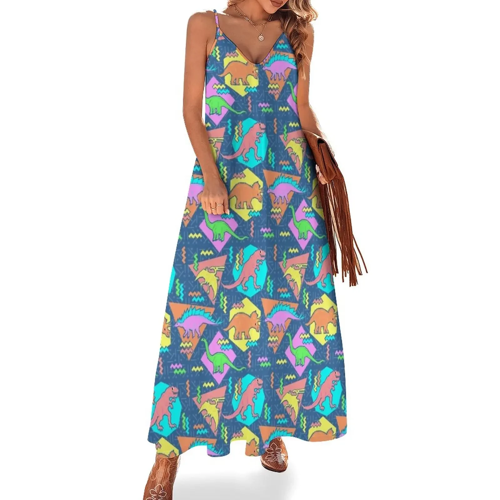 

Nineties Dinosaurs Pattern Sleeveless Dress women's fashion dresses sexy dress luxury women's party dress evening prom