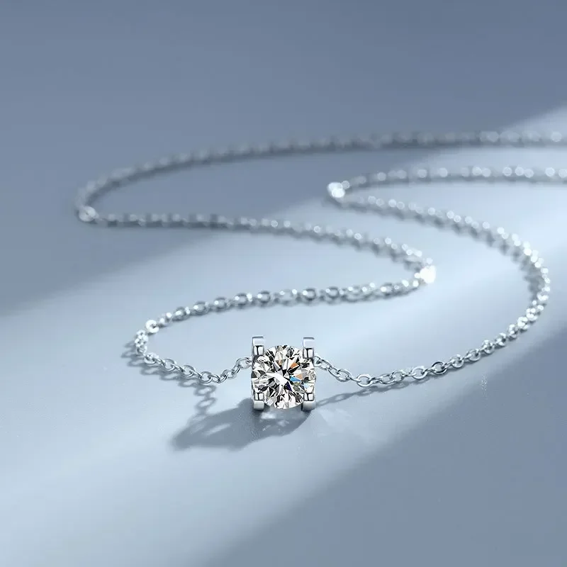 Luxury Shiny Moissanite Diamond Pendant Chain 0.5/1/2CT D Color for Women, PT950 Platinum Necklace Engagement Fine Jewelry