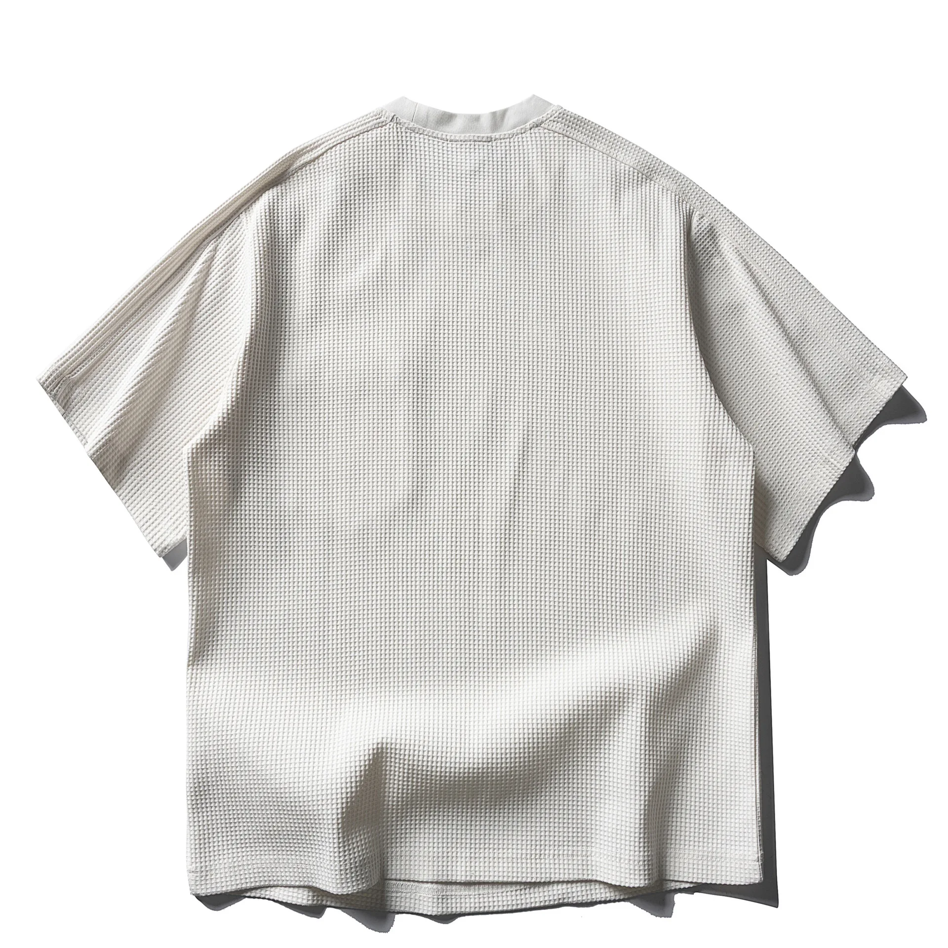 American Casual Waffle Grid Splicing Short Sleeved T-shirt Loose Half Sleeved T-shirt Trendy Couple
