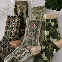 Autumn Retro Embroidery Harajuku Cotton Middle Tube Hosiery Korean Style Socks College Style Hosiery Girls Jacquard Socks