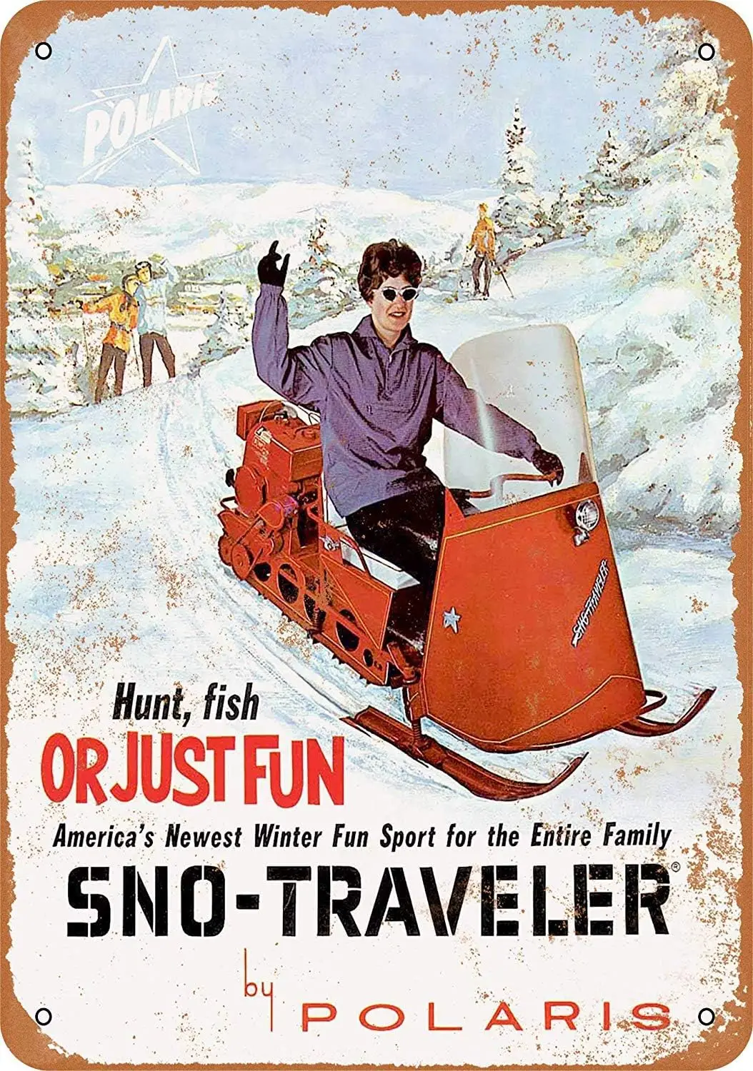 Tin Metal Sign - Vintage Look 1963 SNO-Traveler Snowmobiles Bar Cafe Home Wall Art Deco