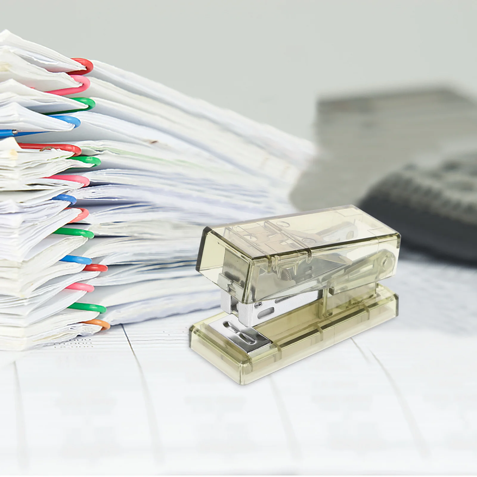 1 Juego de grapadora transparente de moda, organizador de escritorio profesional portátil para oficina, hogar, escuela, estudiantes