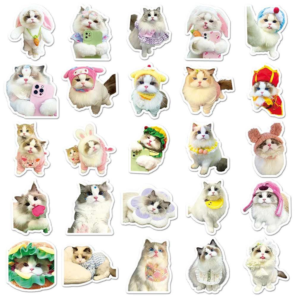 10/30/50pcs Cute Ragdoll Cat Cartoon Stickers Kawaii Graffiti Decals Waterproof DIY Phone Case Notebook Luggage Sticker Packing