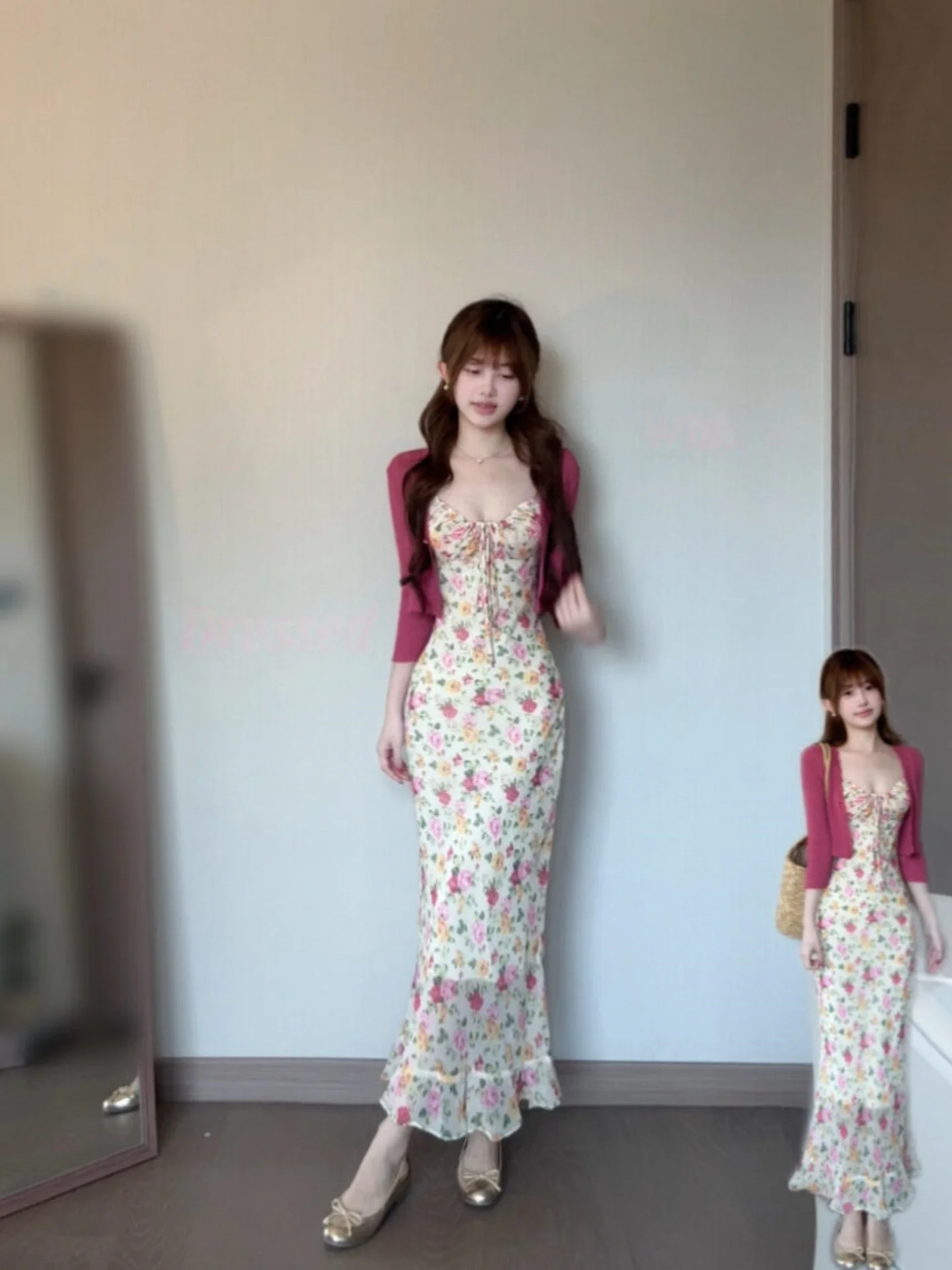 

Summer Floral Lace Halter Dress Women's Sexy Pure Desire Slim Fit Wrap around Long Skirt French Style Vacation Theme Polyeste...
