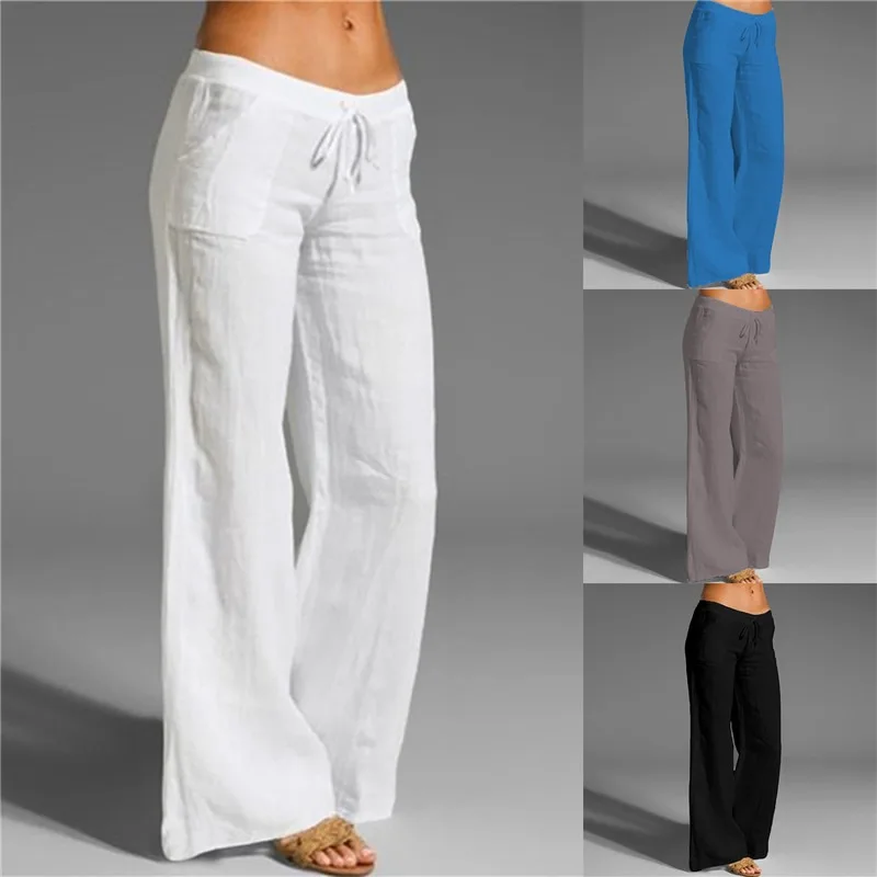 Pantalones bombachos de lino y algodón para mujer, pantalón holgado de cintura alta, informal, para gimnasio, verano y otoño, 2023