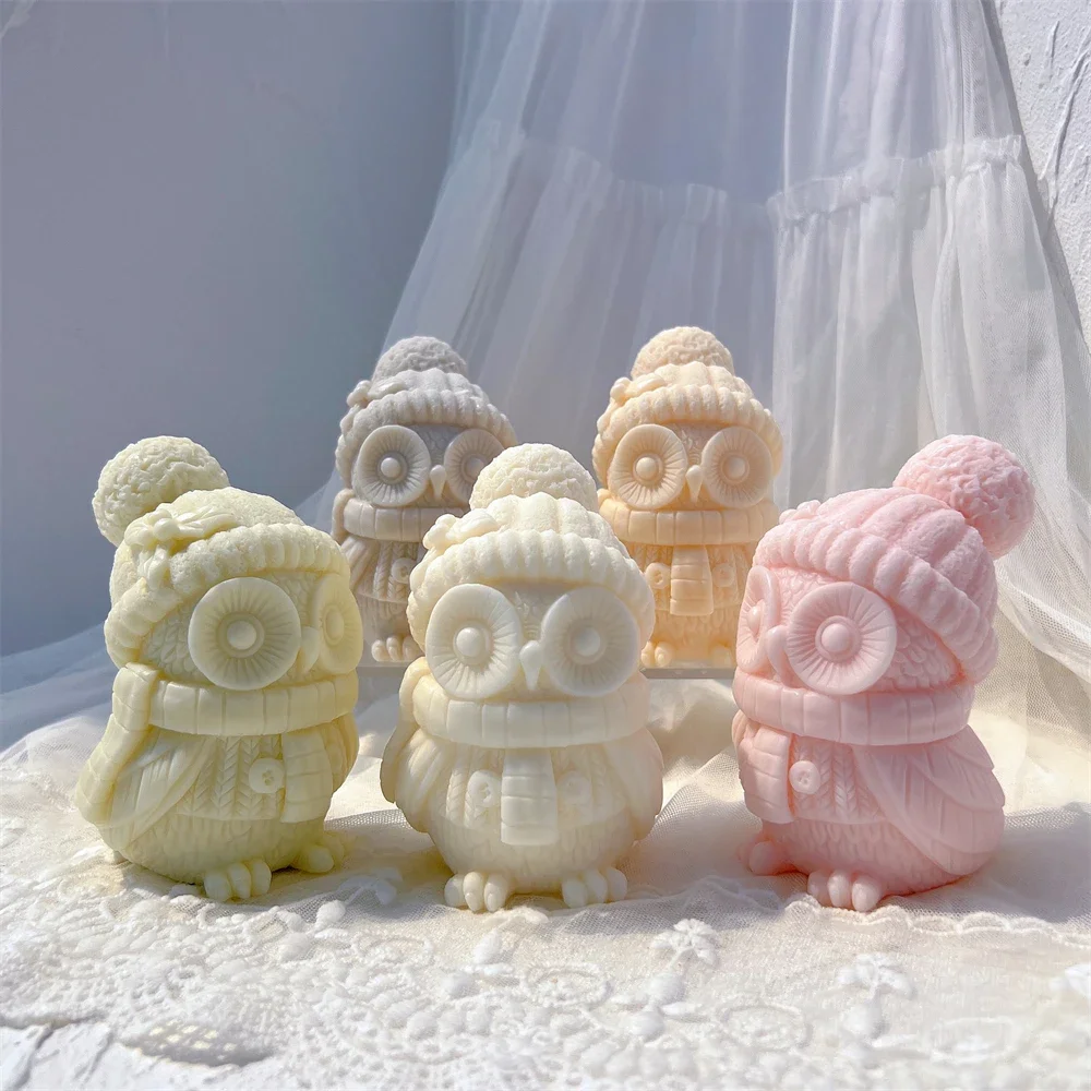 Molde de vela de coruja de natal, pássaro, animal, artesanal, kit de molde de silicone para estatuetas de resina diy, decoração, presentes