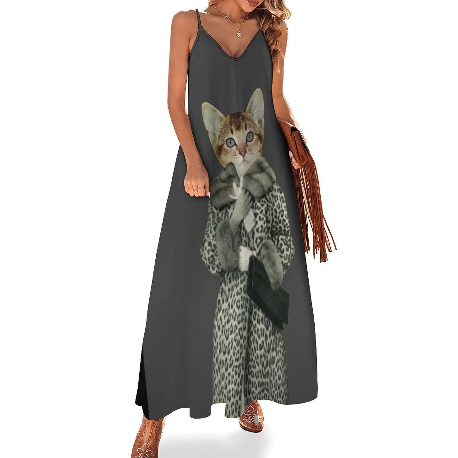 

Kitten Dressed as Cat Sleeveless Long Dress Dresses summer clothes summer dresses ladies 2025 Dress