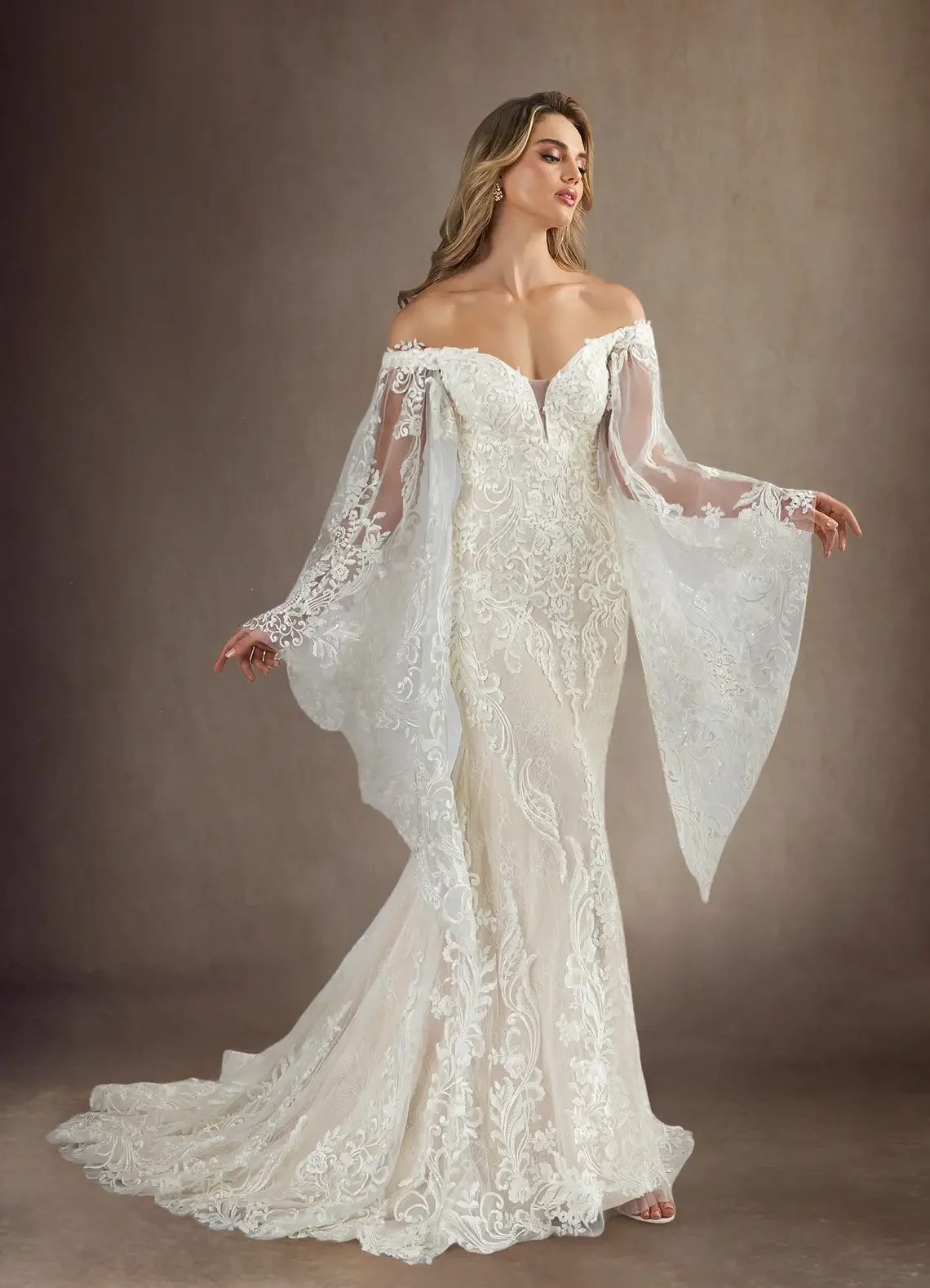Customized 2025 Elegant White Wedding Dress Off Shoulder Lace Decal Paired With Mesh Fishtail Skirt With Unique Backless Design