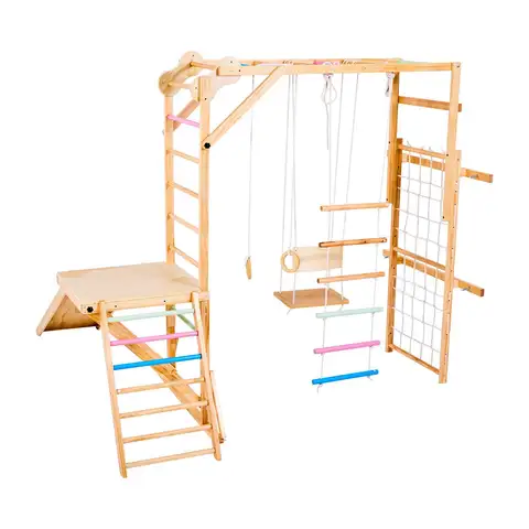 Indoor Playground Jungle Gym 8-in-1 Wooden Indoor Playground Playset