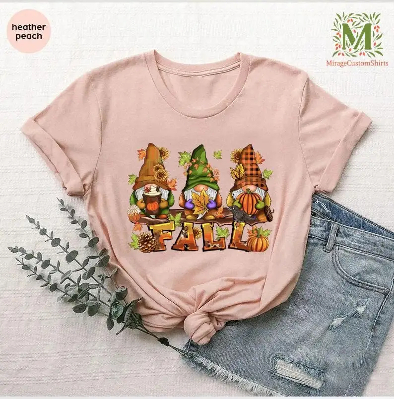 Gnomes Fall T Shirt Cute Autumn Gnome Funny Thanksgiving Dinner Pumpkin Season Holiday