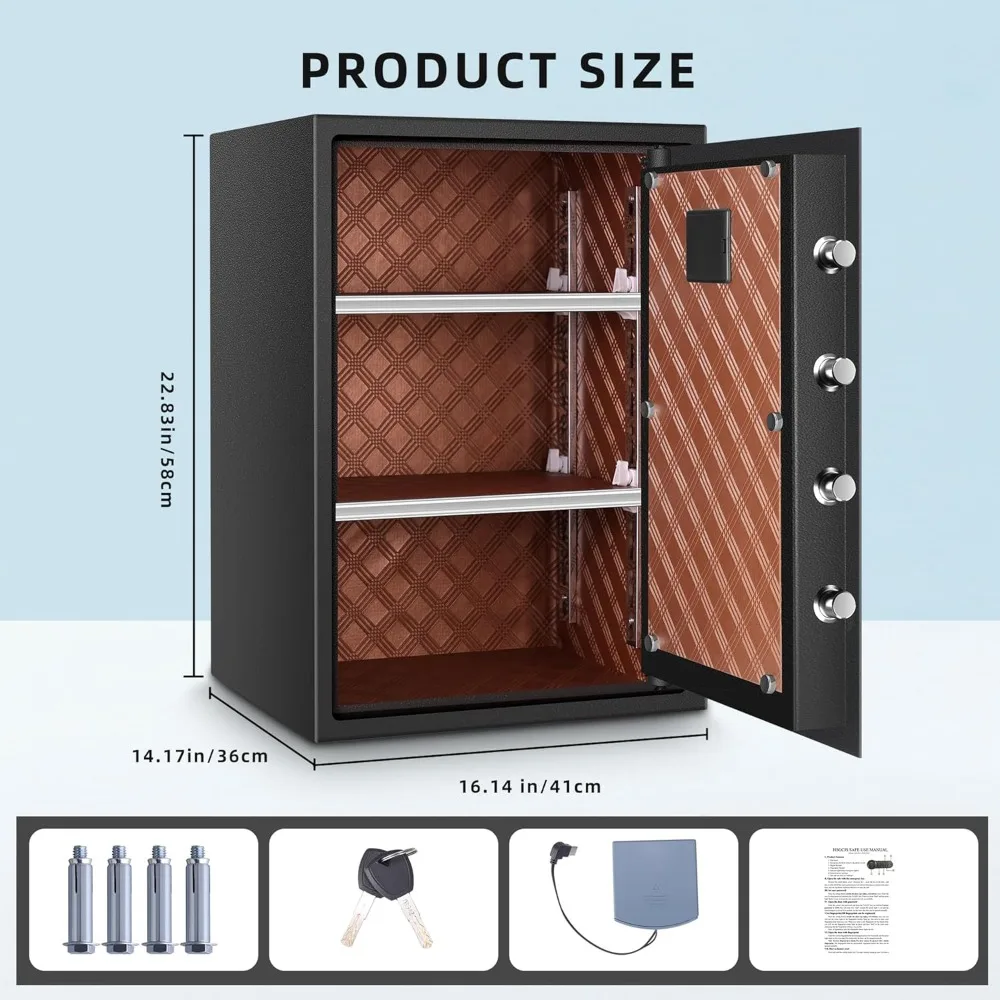 Large Fingerprint Safe – 3.02 Cubic Feet,Biometric Fingerprint Home Safe Box with Digital Keypad,Security Safe with Induction L