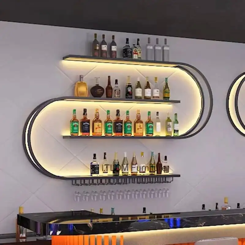 Wine Art Wine Cabinets with Light Wall Mounted Nordic Rack Creative Geometric Art Restaurant Showcase for Iron Bar Furniture