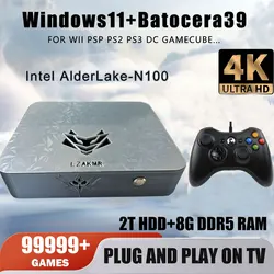 99999+GAME 500G Dual System 8G RAM Win11 Batocera NEW Upgrade AK1 Pro Game Box MINI PC For PS2 PS3 WII SS GAMECUBE Saturn TV