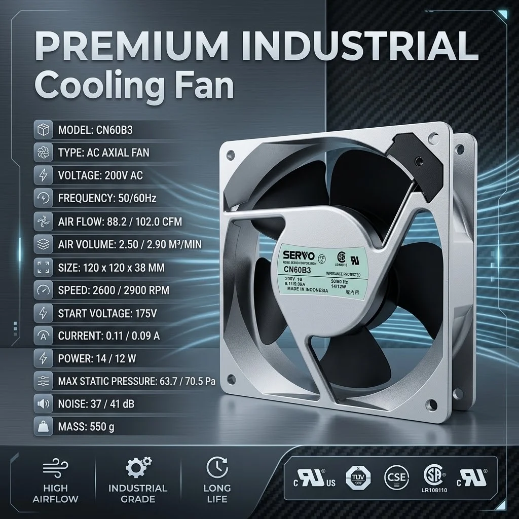 For SERVO CN60B3 AC 200V 0.11A 14W 12038 120x120x38mm 2900RPM Aluminum Frame Double Ball Bearing Server Inverter Chassis Fan