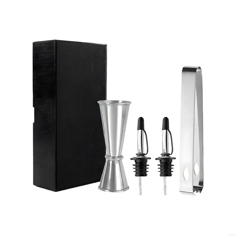   High Quality Bartending Accessories 304 Nonrust Steel Ice Clamps Pour Spouts And Accuracy Measuring Cup For Mixologies