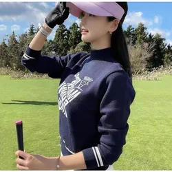 Camisola de golfe de manga comprida para mulheres, pulôver, roupa esportiva elástica alta, feminina, outono e inverno