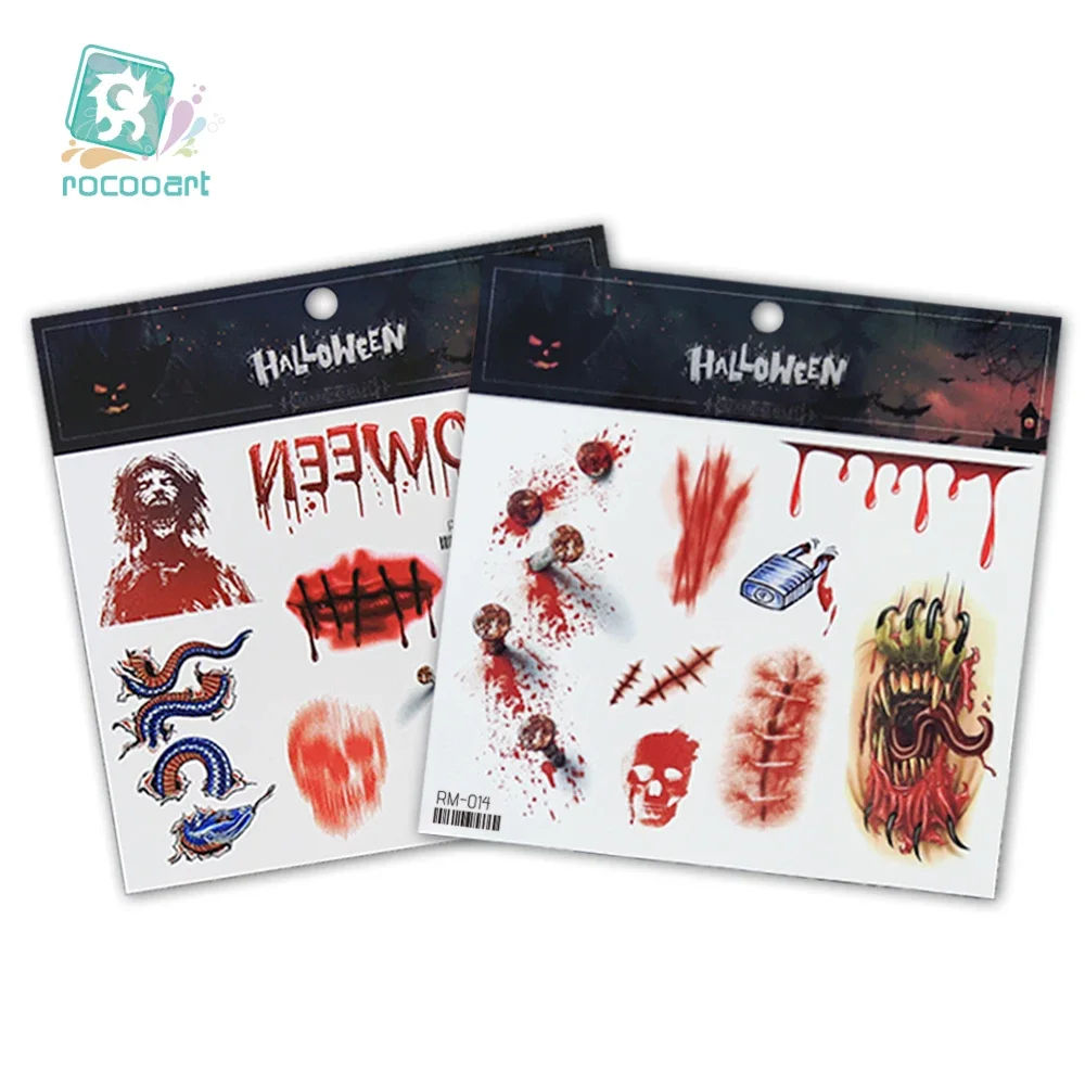 Halloween Body Makeup Tattoo Stickers Terror Realistic Stitched Injuries Wounds Non-toxic Long Lasting Temporary Tattoo Stickers