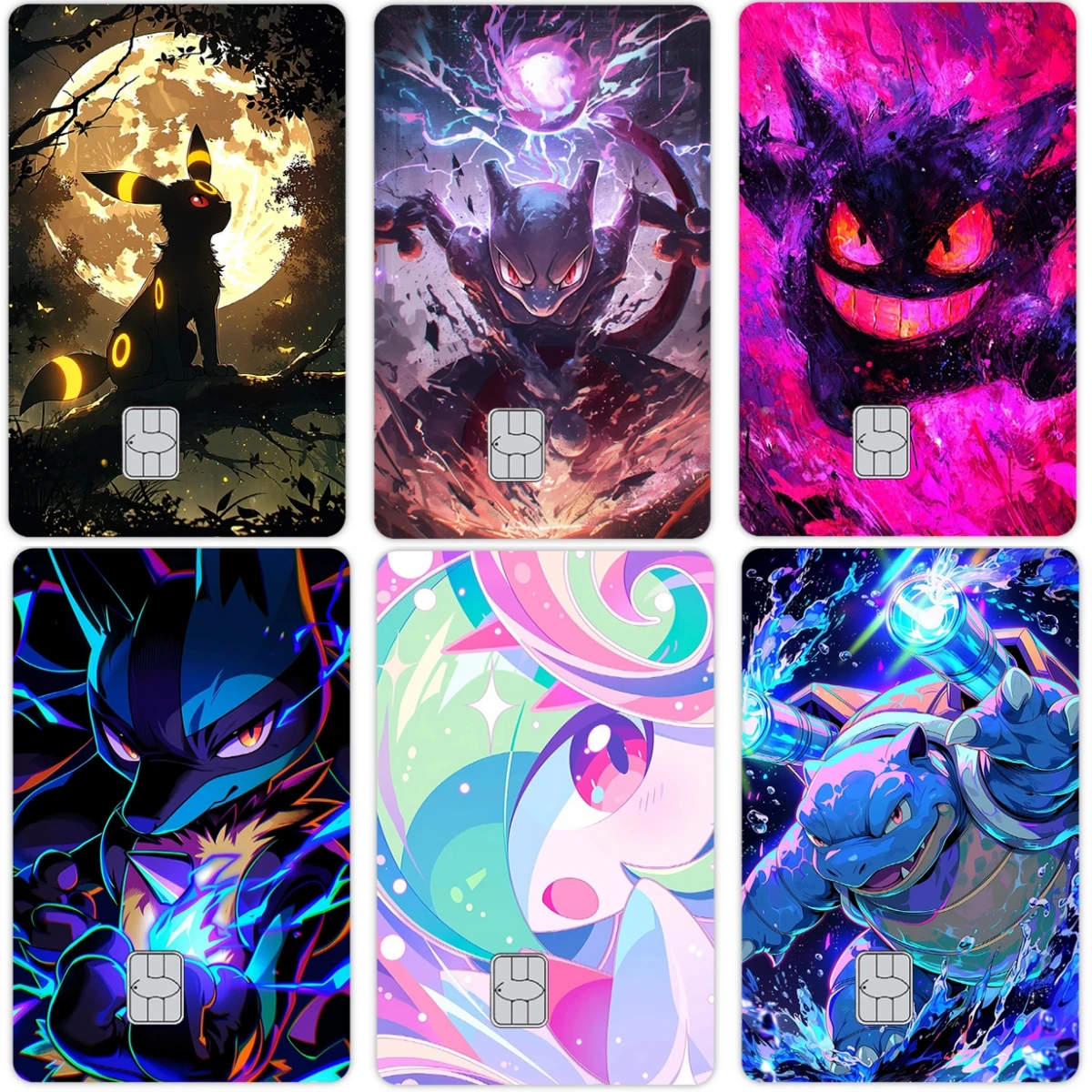 

Защитная пленка-наклейка для банковских карт (VISA, кредитных, проездных) с мультяшными персонажами Чаризард и Мьюту, не выцветающая, для защиты от скололомцев.