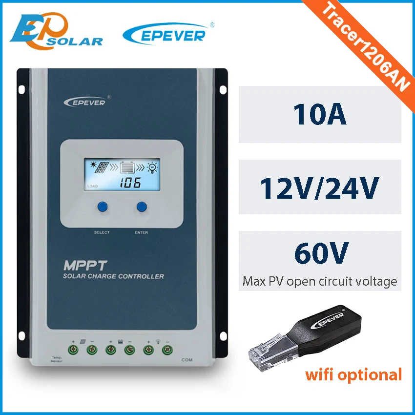 

Wifi eBOX MPPT контроллер слежения за солнечной батареей 10 А EPEVER Tracer1206AN 12 В зарядное устройство работает Макс PV вход 60 в Epsolar серия EP