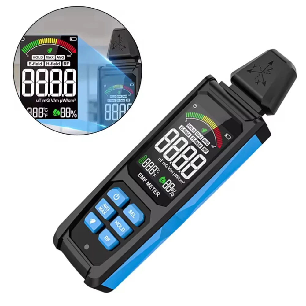 EMF02R Handheld Electromagnetic Detector Measures EMF Radiation Levels V/m uT uW/cm2 Units 0.01uT Resolution LCD Display