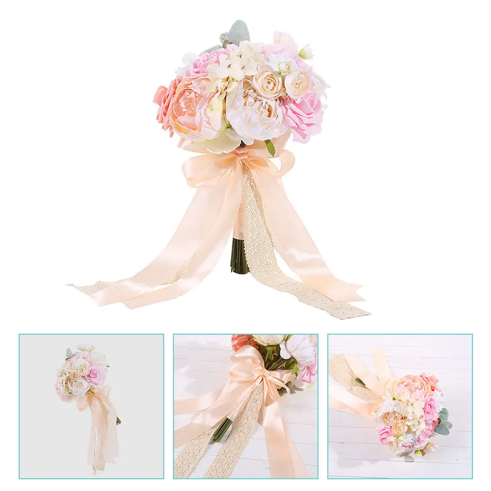 

Pink Rose Wedding Bridal Bouquet Artificial Flower Elegant Bridal Holding Flower for Wedding Party Engagement Photo Prop