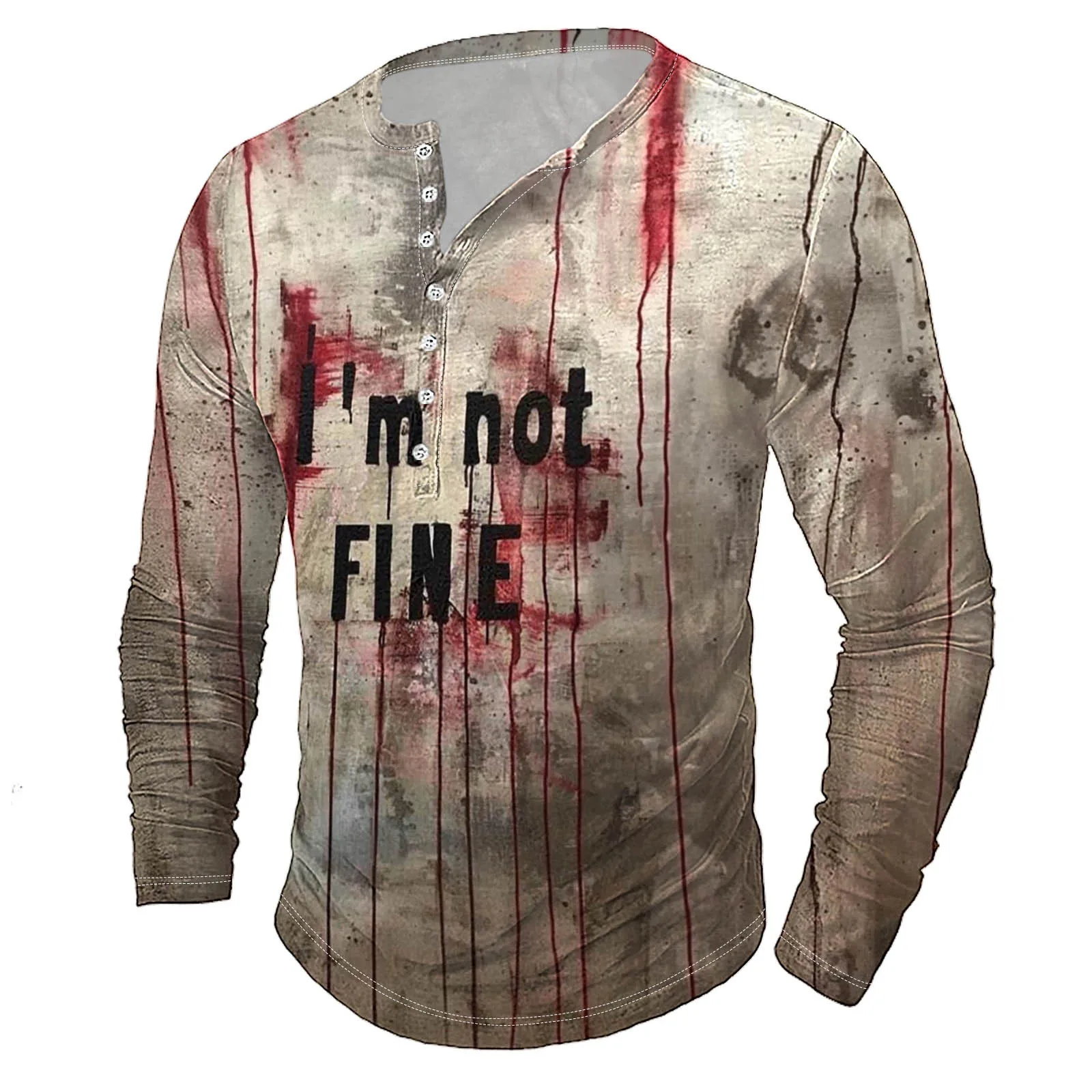 Halloween T Shirt For Men Henrley Shirt Blood Stains Graphic T-Shirts Long Sleeve Tee Oversized Clothing Tops Outdoor Streetwear