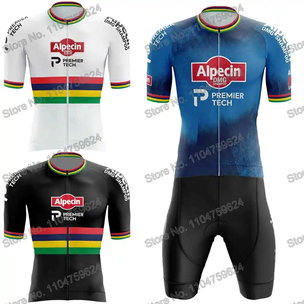 Alpecin Premier-Tech 2026 Campeón del mundo Ropa de ciclismo Verano Conjunto de maillot de ciclismo para hombre Traje de camisa de bicicleta de carretera Manga corta BTT Mujer Culotte con tirantes para bicicleta