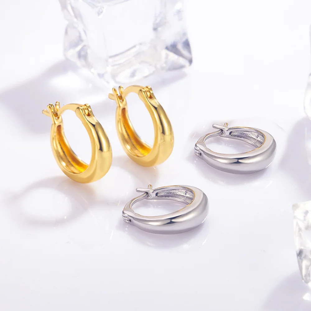 White Gold Plated Hoop Earrings Chunky Earring with 925 Sterling Silver Ear Buckles Punk Women Hypoallergenic Ear Jewelry Aretes