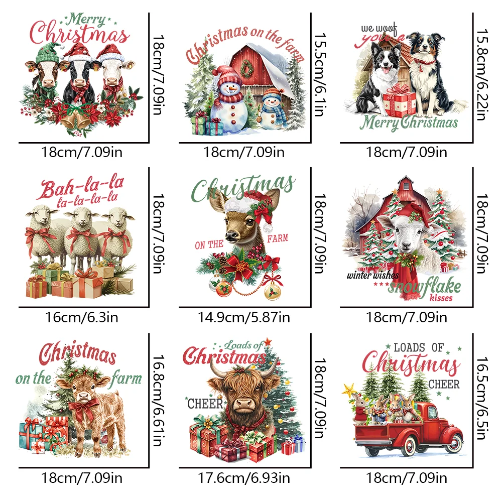 9 قطعة عيد الميلاد التصميم الإبداعي ملصقات نقل الحرارة لتي شيرت ، قناع ، جينز ، حقيبة الظهر ، قبعة ، وسادة لنمط شخصي