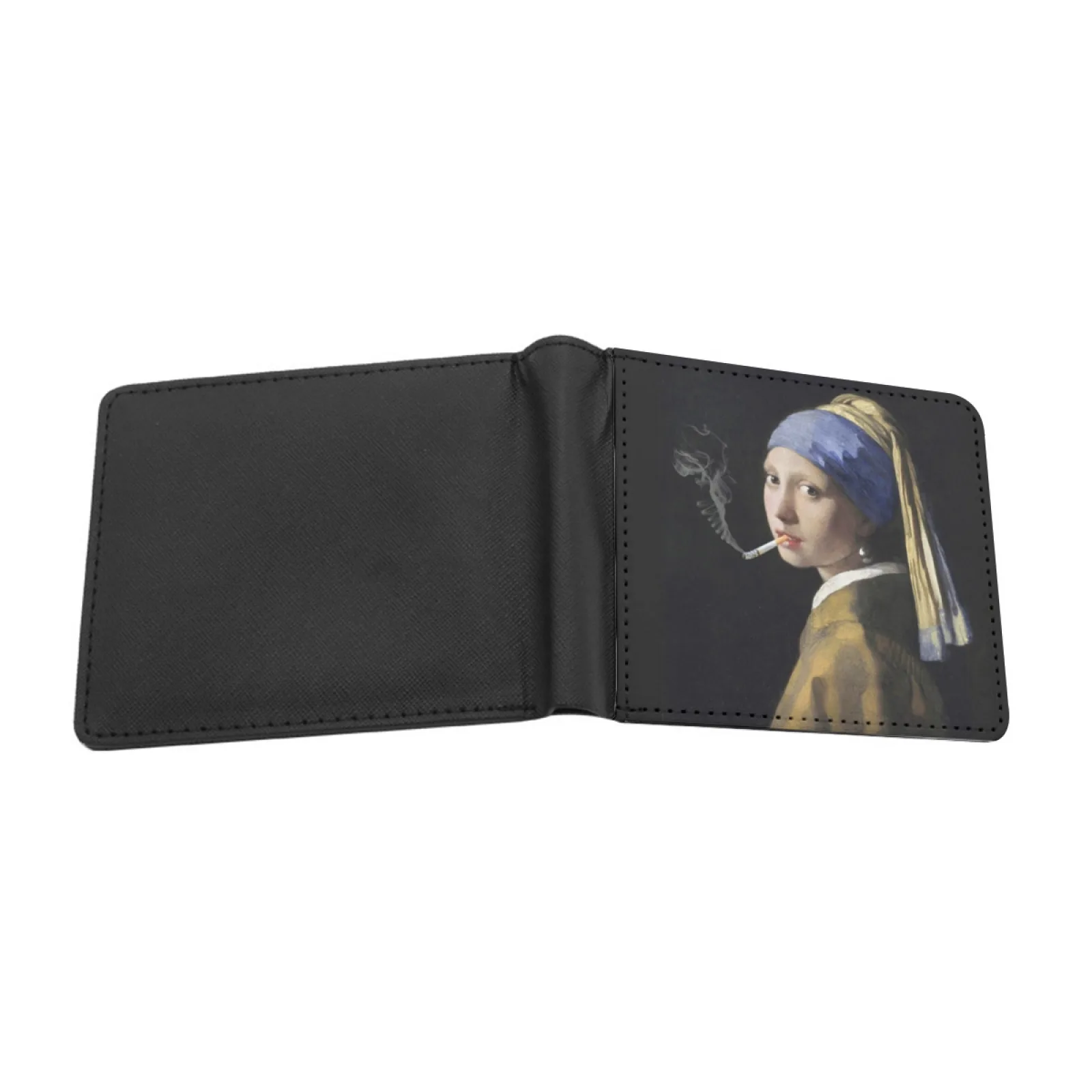 Renaissance Girl Personalized Men's Leather Wallet Credit Card Pouch Purse Smoking Cigarettes Renaissance Juul Smoke Cool Vape