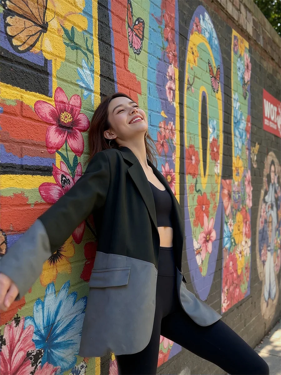 

Женские свободные пиджаки в стиле пэчворк с вырезами, коллекция 2025 года, женские пальто с подплечниками, оригинальные, в богемном стиле, с флокированием