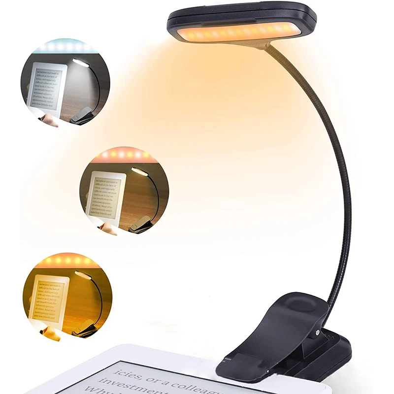 

Lightweight Clip on Book Light for Reading in Bed 9LED Bright LED Light 3 Colors Rechargeable Long Lasting Light for Book Lovers