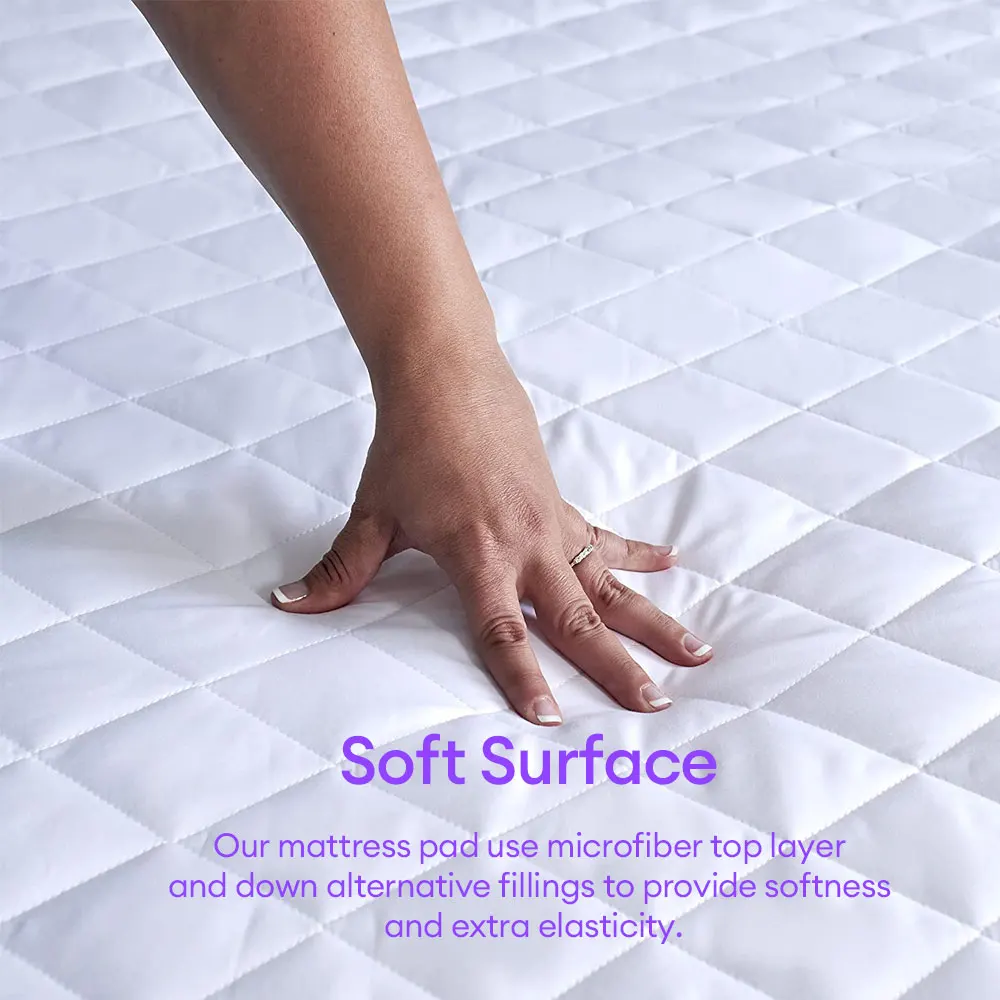 Quilted Bed Topper Waterproof Sheet Protector with Straps Mattress Pad Cover Softable & Washable