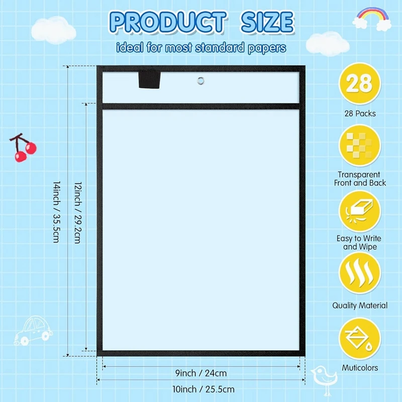 28Piece Work Note Holder Dry Erase Pocket Sleeves For Teacher Office Organization E