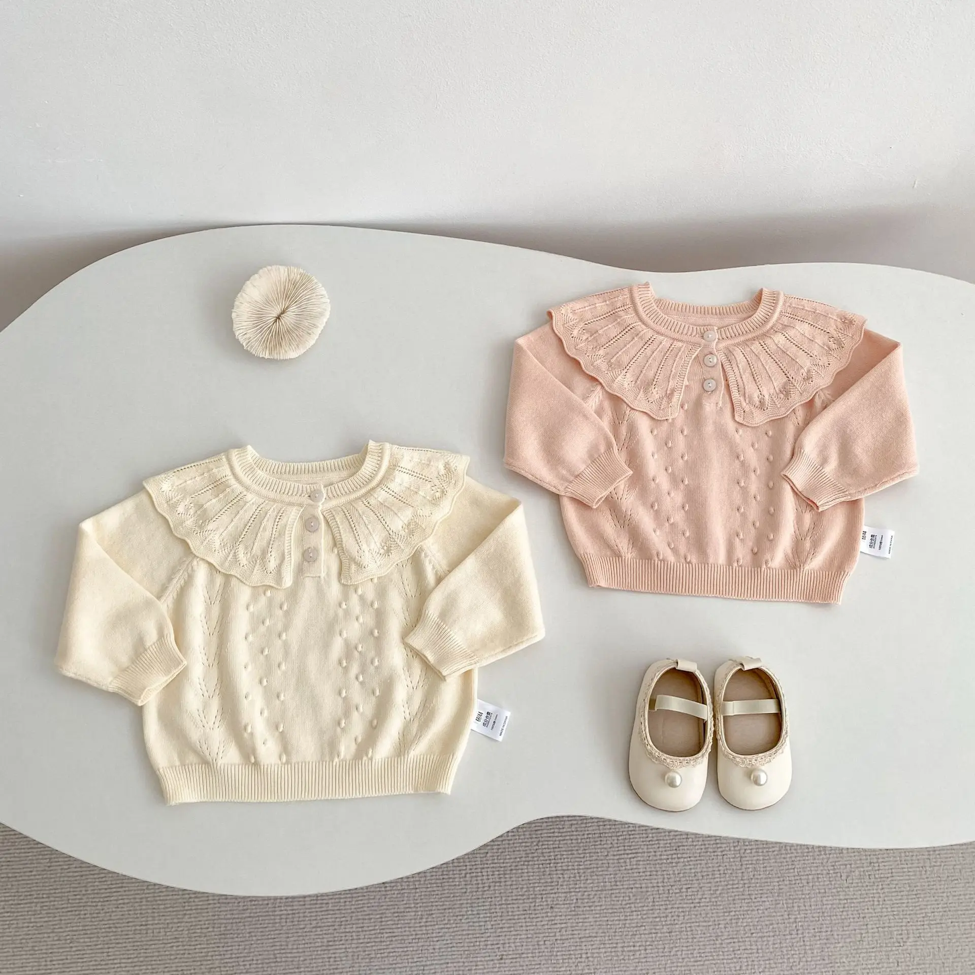 

New autumn baby clothing for 0-3 years old, knitted sweater with ruffle collar pullover sweater, long sleeved top
