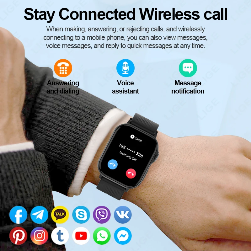 LIGE GPS Smart Watch 2.13-Inch HD Full Color Screen 100+Sports Mode Smartwatch GPS Motion Tracking Heart Rate Monitoring Outdoor