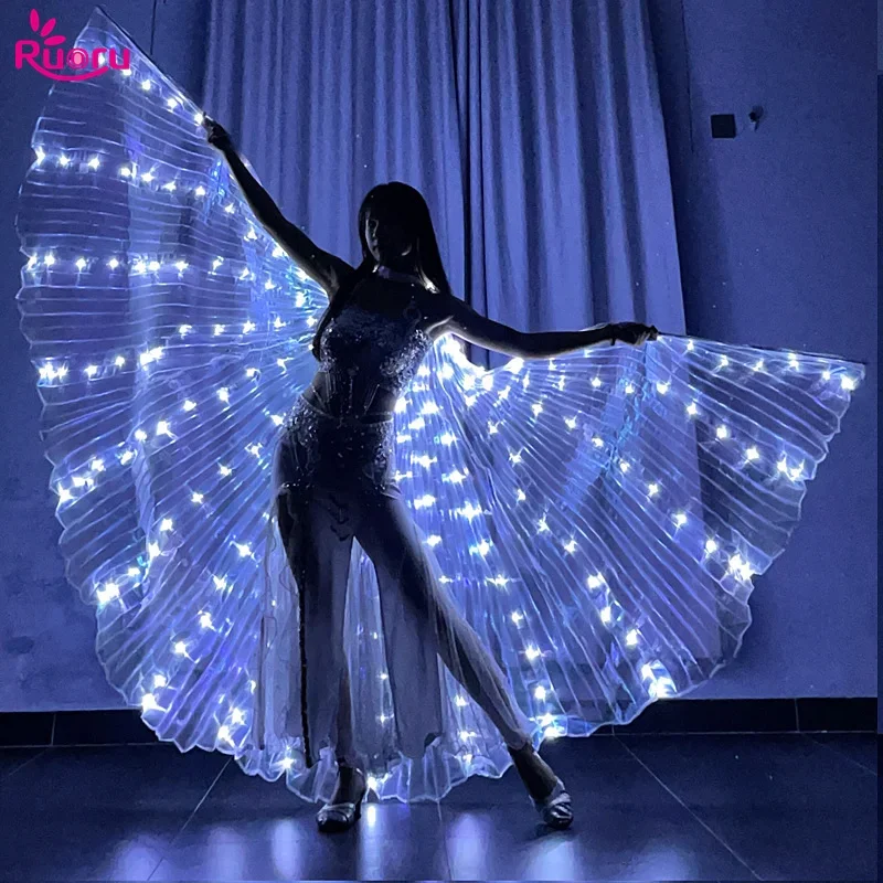 LED Wings Belly Dance Wings Isis Halloween Wing Prop Shining LED Lamp Wing Belly Dance Costumes Accessories Sticks Adult Child