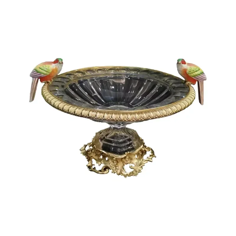 Home Decor Handcrafted Enamel Process Porcelain Bird Copper Crystal Party Dinner Fruit Plates Coffee Dish Plates
