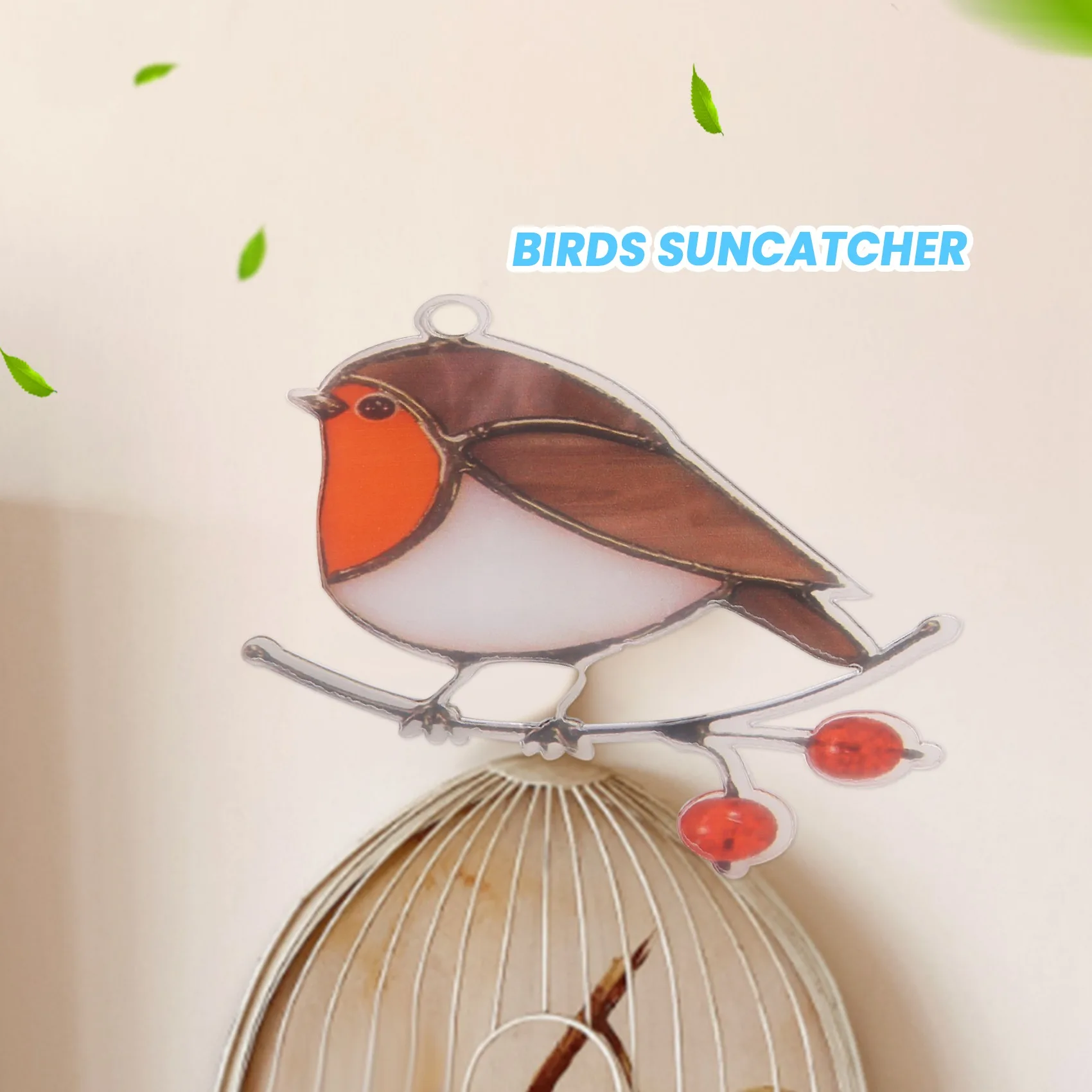 معلقة على الطيور متعددة الألوان على سلك عالي الملون من الأكريليك Suncatcher لوحة نافذة إبداعية لديكور غرفة المنزل - يجلس روبن