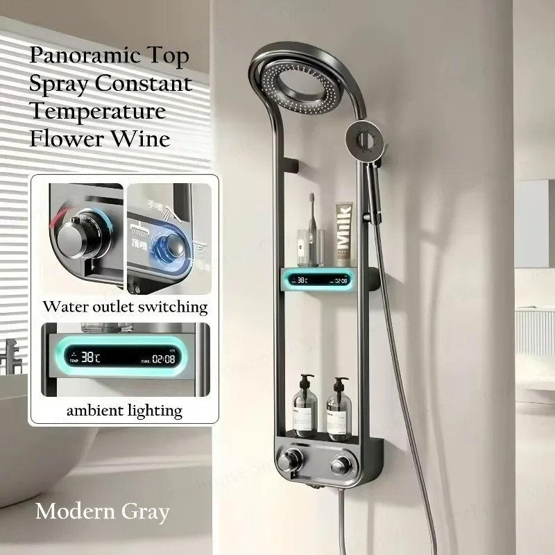 

New Design Luxury Shower Set Round Shower Head Bathtub Hot and Cold Brass LED Display Mixer Faucet Shower System High End