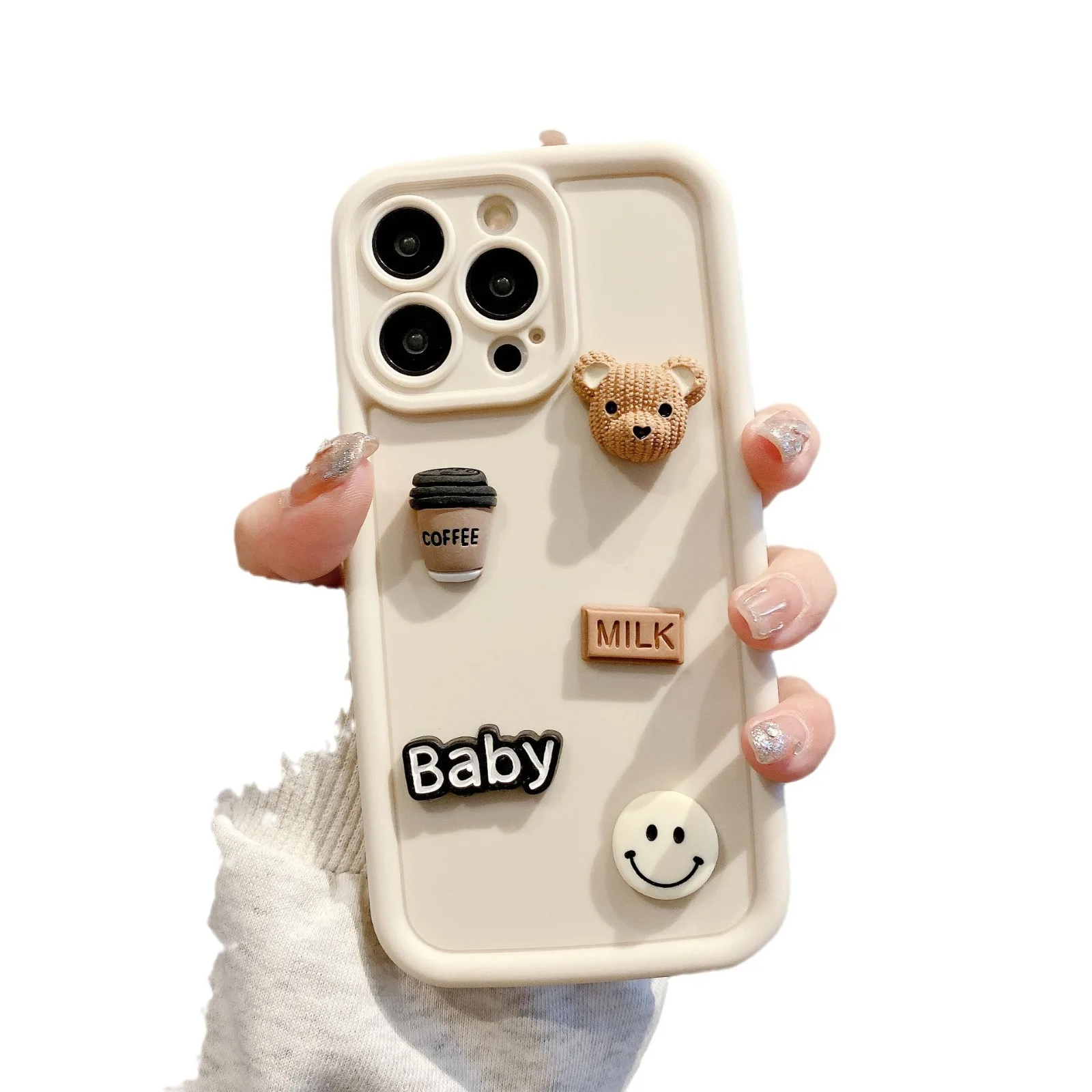 Cute 3d Cartoon Stereo Doll Bear Girl Couple Phone Cover Case For Iphone 15 14 13 12 11 Pro Max Pure Colour Soft Coque Fundas image 5