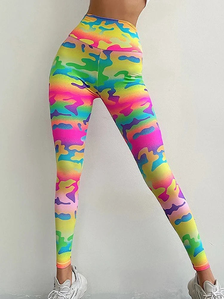 Conjuntos de mallas deportivas para mujer, pantalones de Yoga con estampado de leopardo y camuflaje colorido, mallas de entrenamiento suaves de cintura alta, pantalones para correr