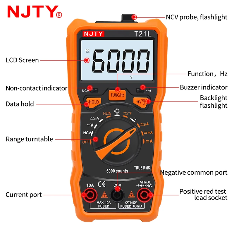 Digital Multimeter 6000 Count AC/DC Voltage Meter 10A Current Professional Multimetro Capacitor Inductor Test Electricity Tools