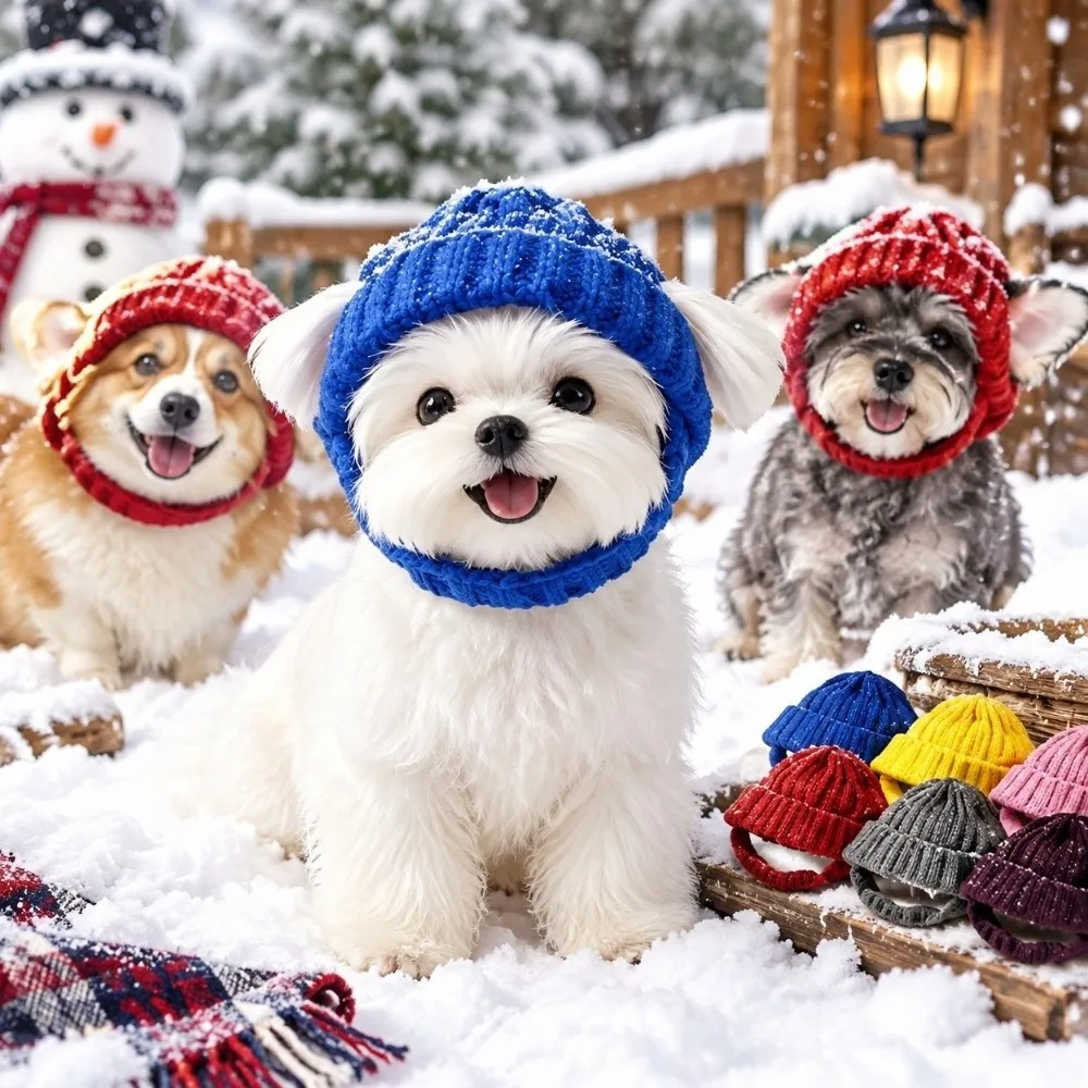 Ear Flaps Windproof Pet Knitted Hat Soft Comfortable Pet Headwear Anti-Freeze Handmade Cat Knit Cap Outdoor