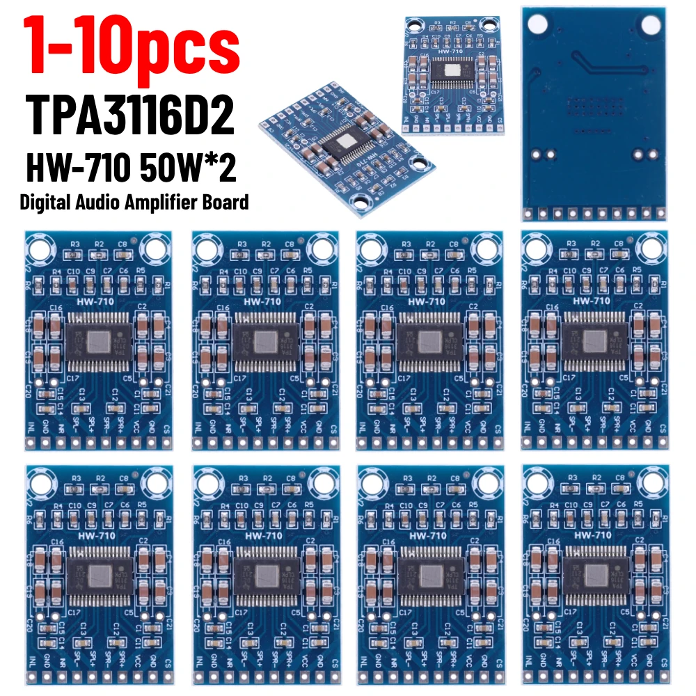 TPA3116D2 Dual Channel ClassD Voice Sound Amplifier Board Module DC12V-24V Double 50W Digital Stereo Audio Power Amplifier Board