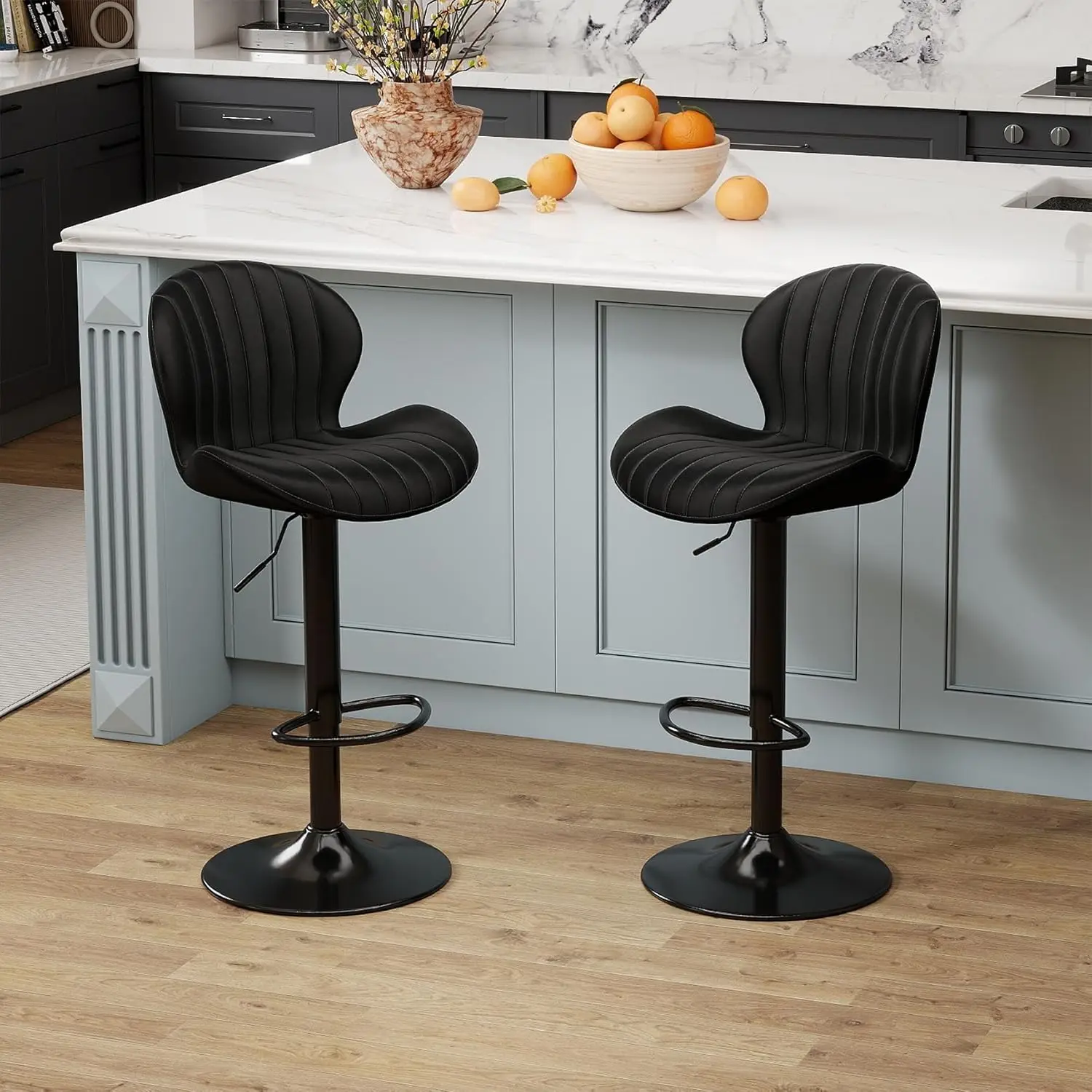 

Modern Bar Stools Set of 2, Velvet Height Adjustable Swivel Barstools, Armless Kitchen Island Counter Chairs with Back & Footres